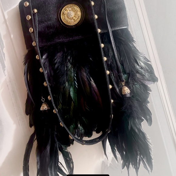 RARE -Michelle Monroe - designer feather /leather - crossbody - Picture 9 of 13